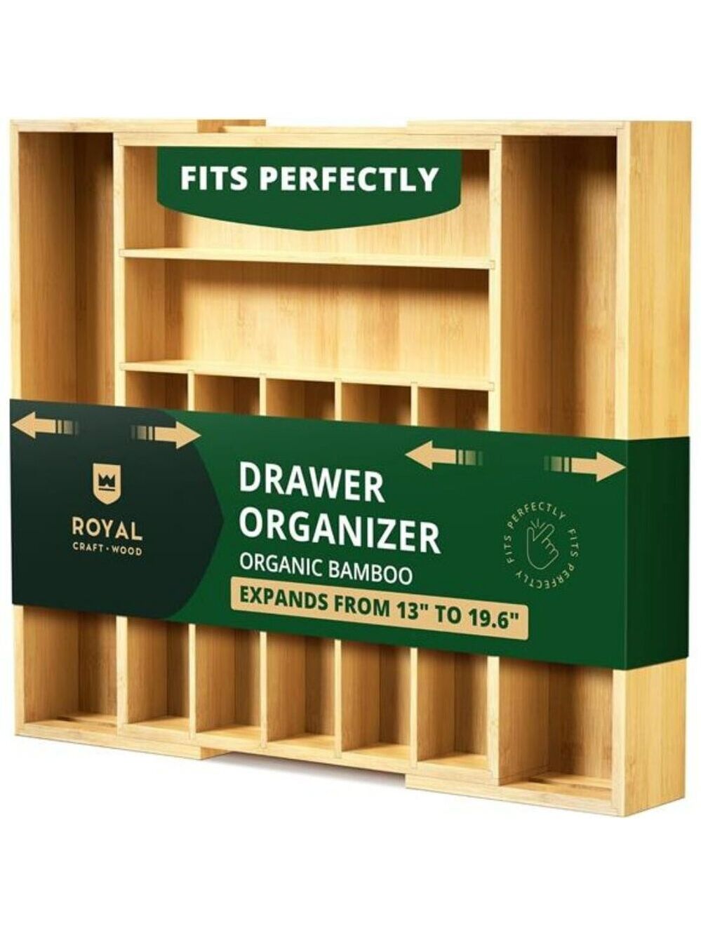 Expandable Bamboo Kitchen Drawer Organizer Utensil Silverware Holder